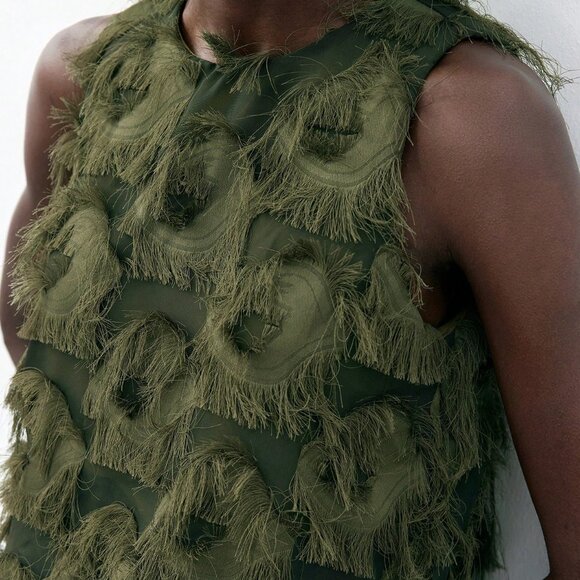 Army Green Bohemian Women's Jacquard Fabric Peplum Camisole - Picture 4 of 7